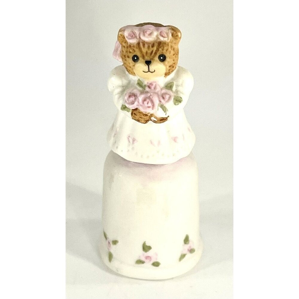Vintage Lucy Rigg Bride Thimble Bear Bisque Porcelain Enesco 1986 Wedding